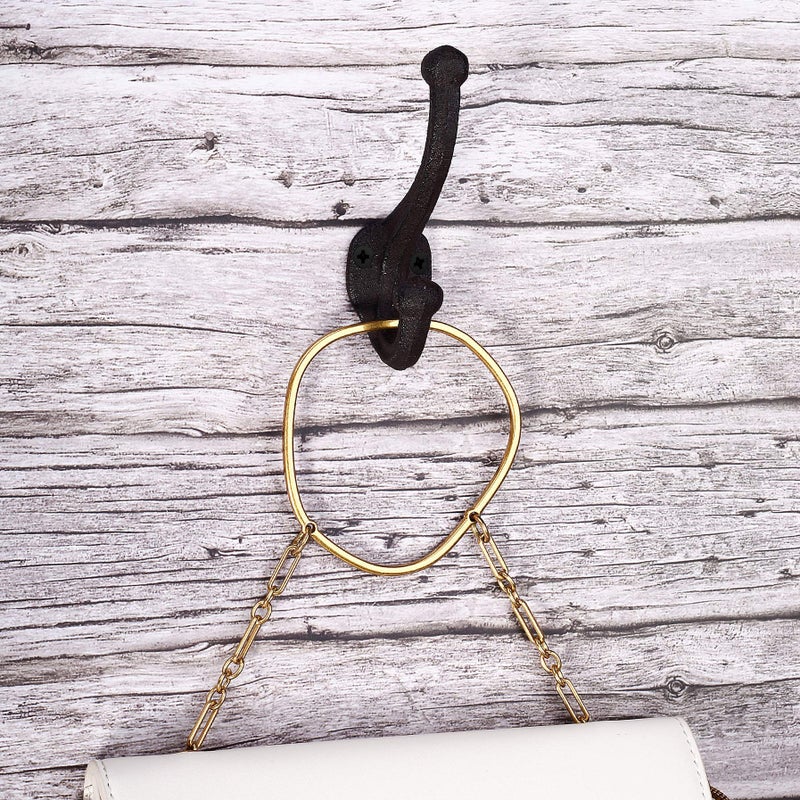 Ambipolar 5-Pack Rustic Wall Hooks - Heavy Duty Cast Iron Vintage Inspired Antique Black for Mudroom, Coat, Purse Rack, Hat - Decorative Hanging - Image 4